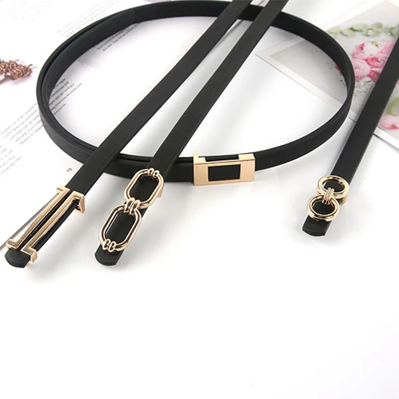

New PU leather Women Belt versatile Ladies Dress Jeans Belts Thin Waist Belts Strap Gold Color Buckle Female Belts Waistband