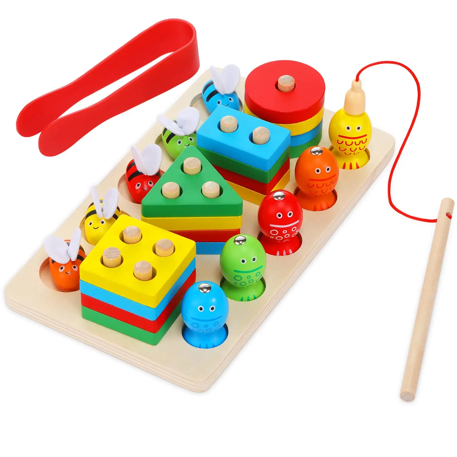 jogo pesca, Wood Shape Sorter Stacker Crianças Quebra-Cabeças Brinquedo, Quebra-cabeça educacional infantil para crianças 3 anos ou mais