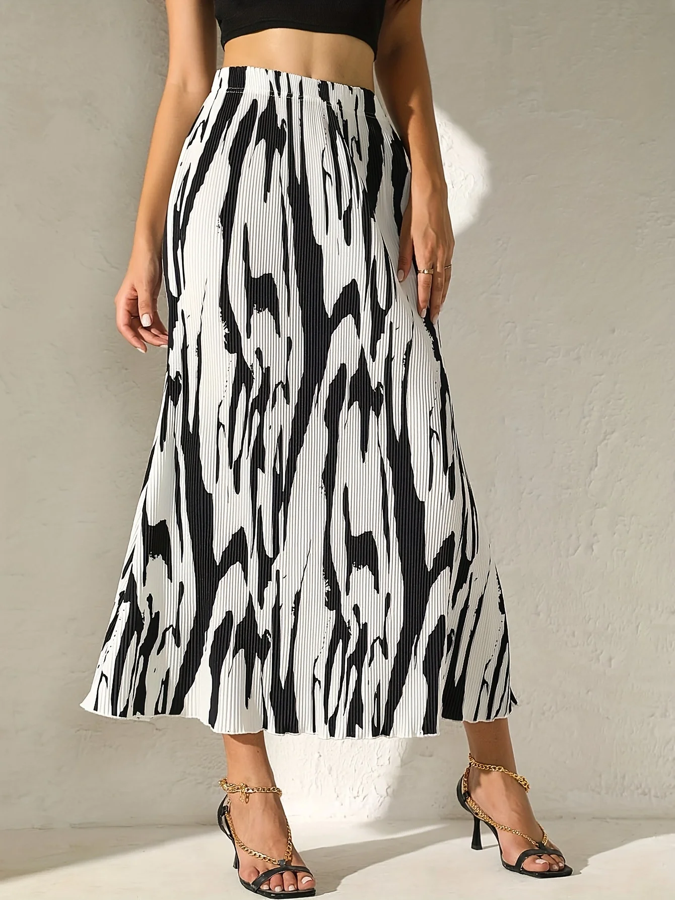 Pleated Skirt Midi Skirt Zebra Zara Womens Zebra Print Black