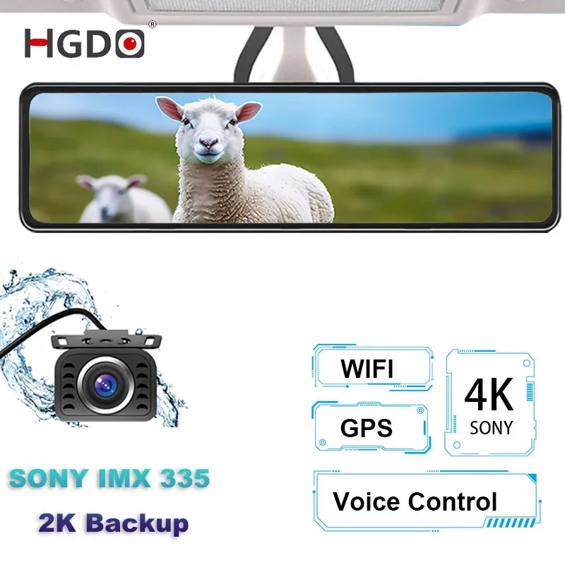 Car Dash Cam Car Backup Video HGDO M420 Rear View Mirror 4K SONY IMX415 Front Dash Cam with 2K SONY IMX335 Backup Camera Car DVR Recorder WIFI GPS 24H Monitor