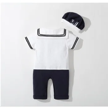 Baby Navy Romper Summer Newborn Kids Boys Girls Sailor Jumpsuit Hat 2Pcs Body Short Sleeve Anchor Printed Suit 5