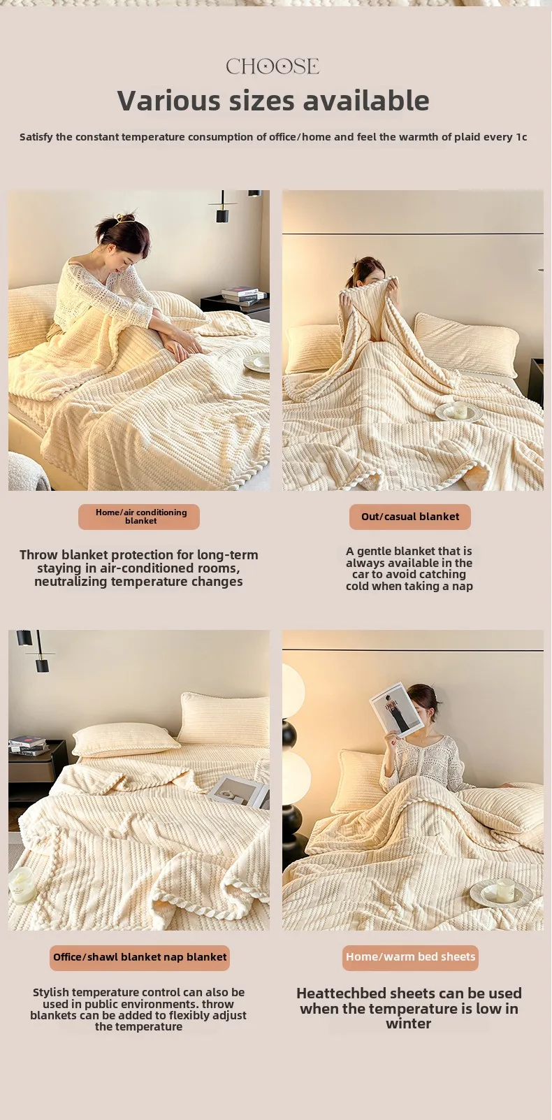 King Size Plaid Throw Blanket - Winter Sofa Comforter