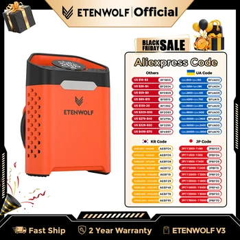 ETENWOLF ZEPHYR V3 Portable Car Compressor 160 PSI 100% Duty Cycle Car Tire Inflator 7800mAh For Cars Motorcycles Bicycles Balls 1