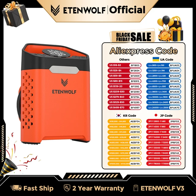 ETENWOLF ZEPHYR V3 Portable Car Compressor 160 PSI 100% Duty Cycle Car Tire Inflator 7800mAh For Cars Motorcycles Bicycles Balls 1