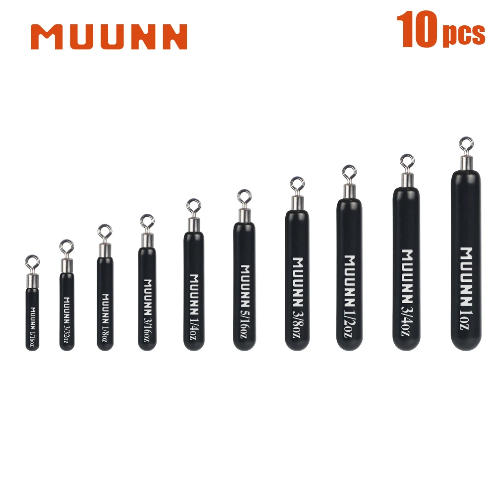 MUUNN 10PCS Tungsten Sinker,Skinny Drop Shot Weight,Jika Rig Sinkers  1/16OZ-1OZ,Bass Salmon Panfish Lure Fishing Accessories