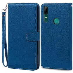 Leather Wallet Book Cover for Huawei P Smart Z - Elegant Phone Case Coque s (Navy Blue - Strap)