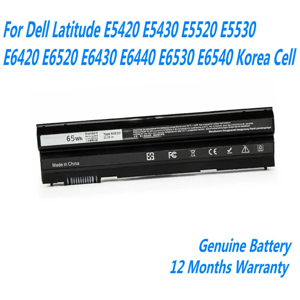 

NEW N3X1D Laptop Battery For Dell Latitude E5420 E5430 E5520 E5530 E6420 E6520 E6430 E6440 E6530 E6540 Korea Cell 11.1V 65Wh