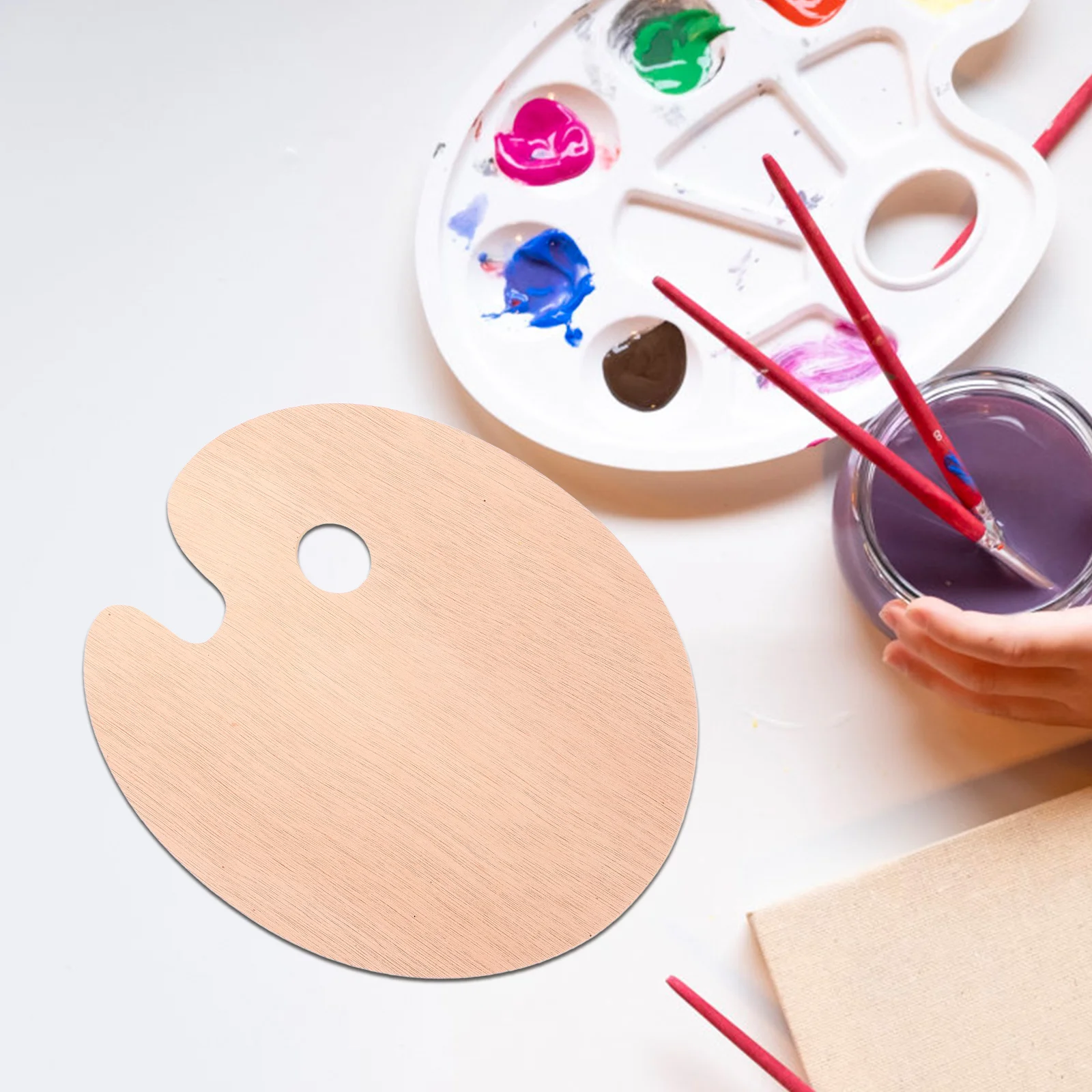 Oval Wooden Palette With Thumb Hole Large Watercolor Paint Plate Gouache Painter Wood Pallet Supplies Painting Tool