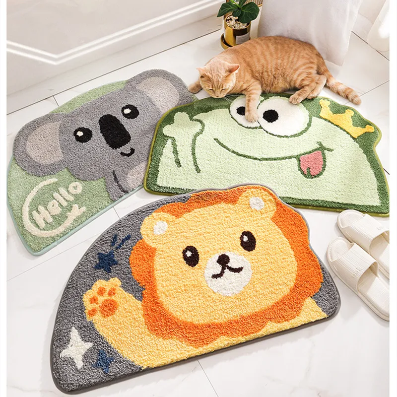 

Semi-circular Cartoon Bath Mat Thickened Flocked Bathroom Rug Quick-drying Breathable Water-absorbent Non-slip Foot Mat