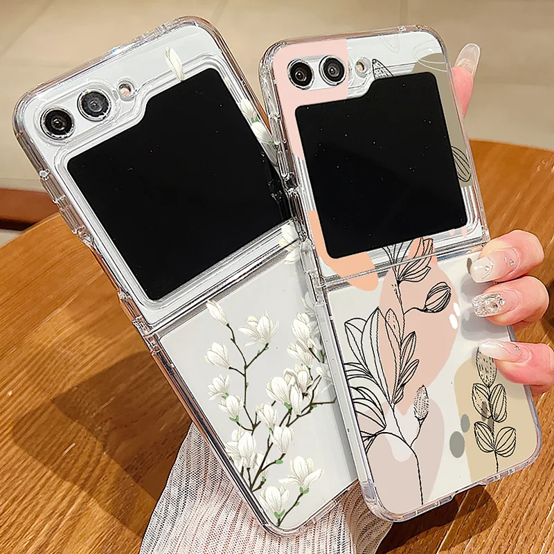 Metal Buckle Flower Pattern Silicone Soft TPU Clear Folding Case Cover