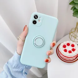 Shockproof Silicone TPU Phone Case with Ring Holder - iPhone 12 (Mint green)