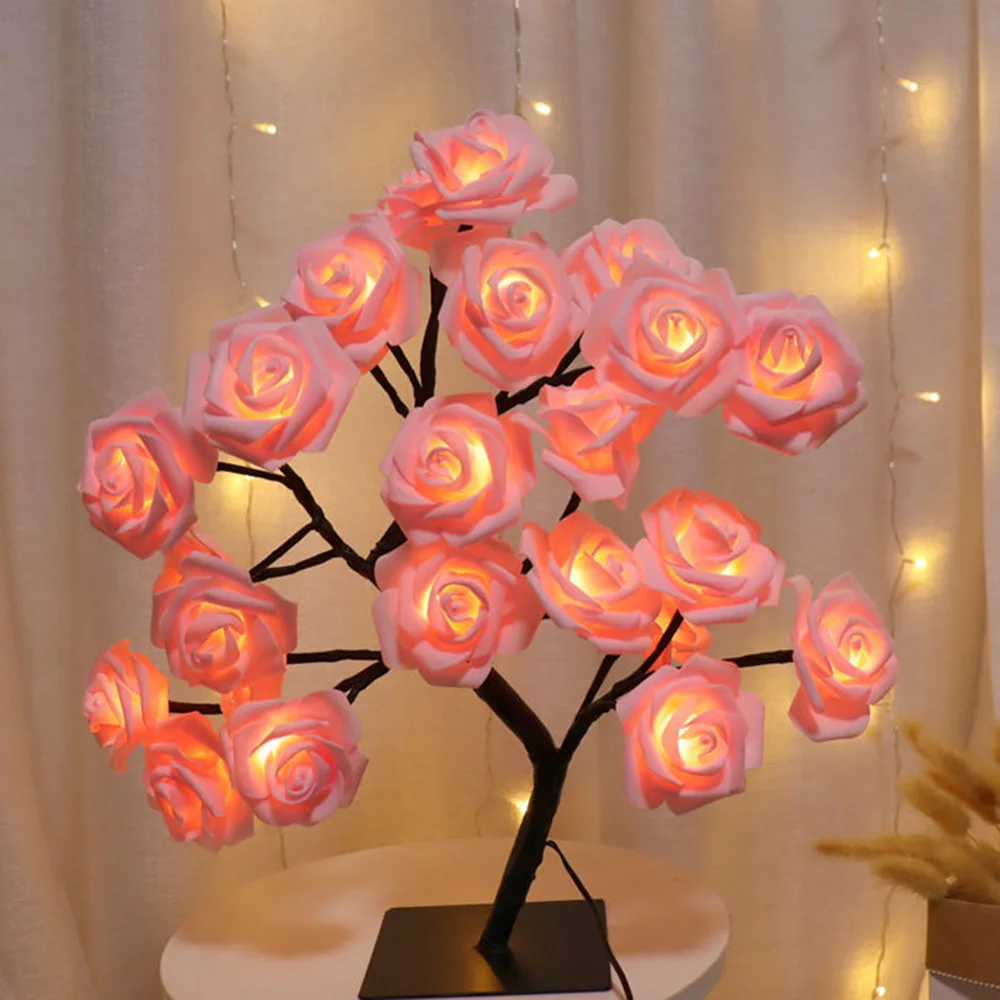 

LED Table Lamp Rose Flower Tree USB Night Lights Christmas Decoration Gift for Kids Room Rose Flower Lighting Home Decoration