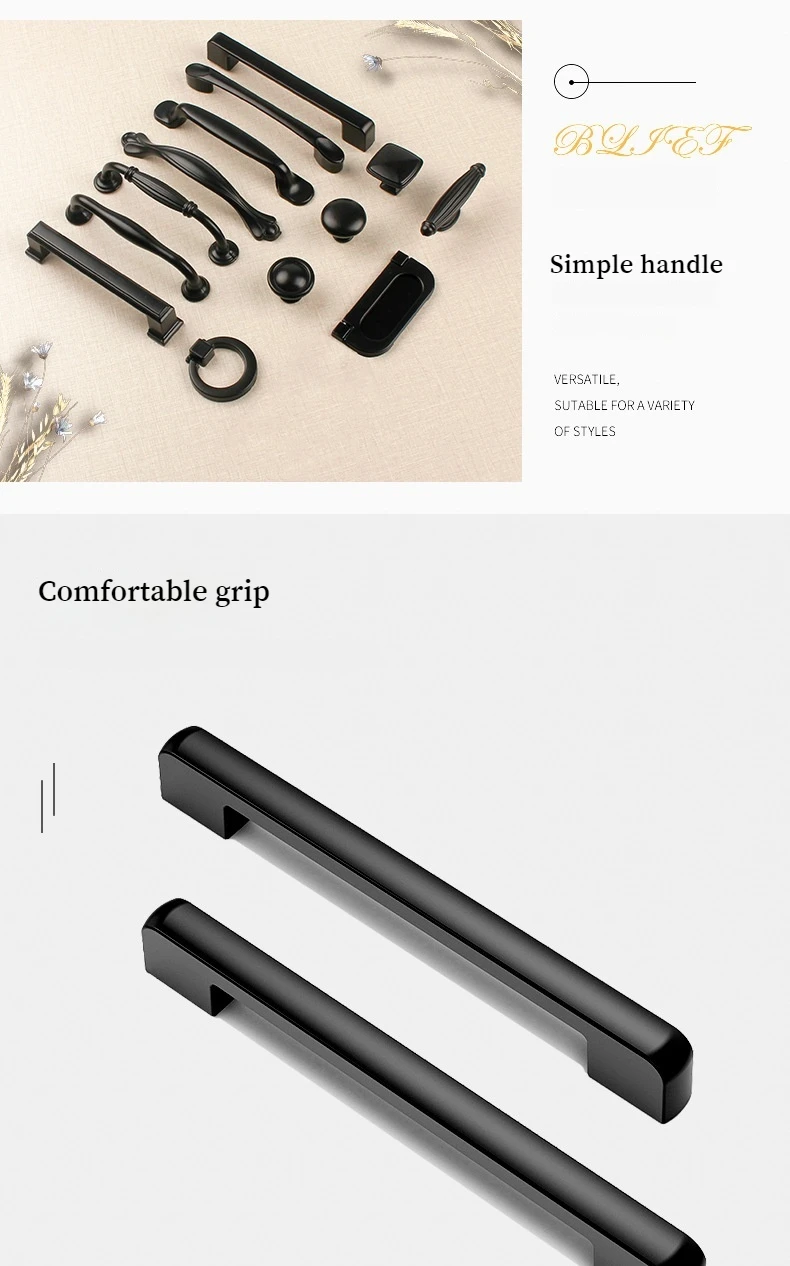 Description Picture 4 of itemStraight Handle Aluminum Alloy Black Light Luxury Furniture Hardware For Wardrobe Drawer Kitchen Door Cabinet Doors