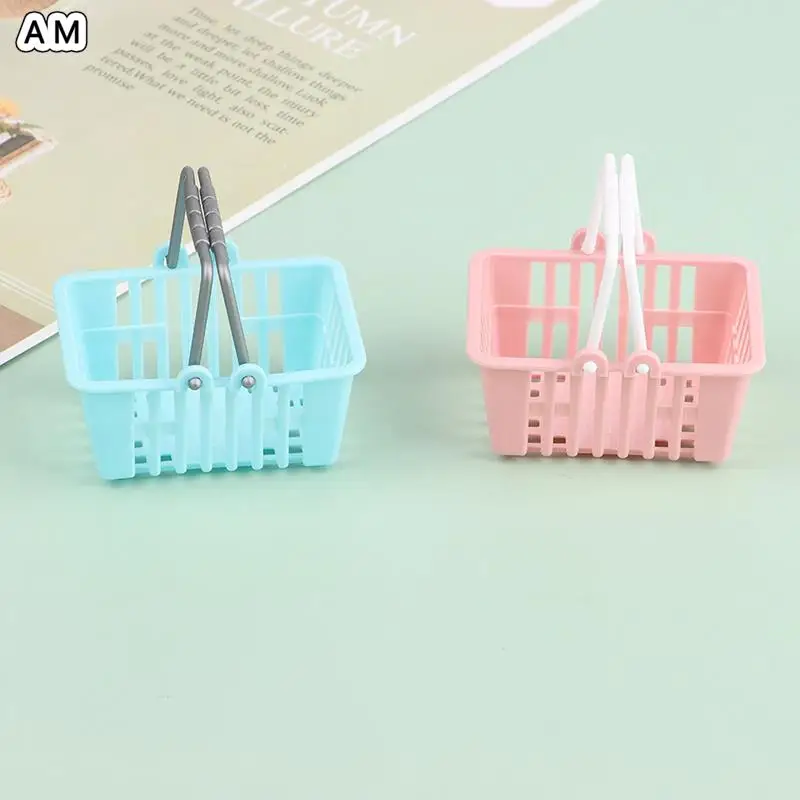 2Pcs Dollhouse Mini Shopping Hand Baskets Model Dollhouse Supermarket Basket For Grocery Toy Pretend Play