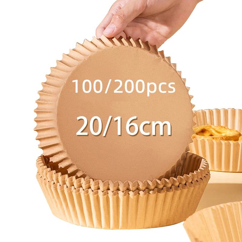 Disposable Air Fryer Paper Liner 16/20CM Oil-proof Water-proof 100/200PCS Airfryer Disposable Cooking Paper Trays Baking disposable air fryer paper