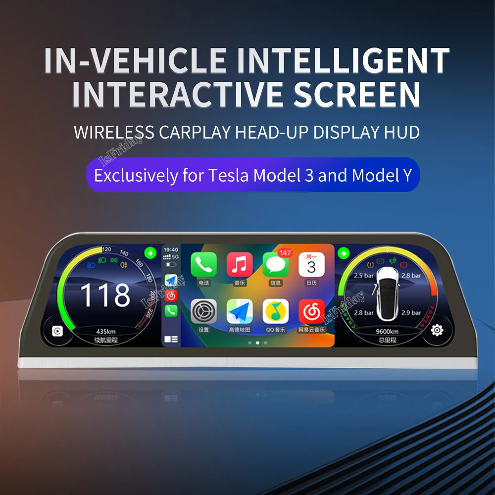 

Цифровой приборной панели Tesla Model 3 Y, дисплей Carplay для Android Auto, 9,66 дюймовый IPS экран, авто HUD, поддержка Carplay