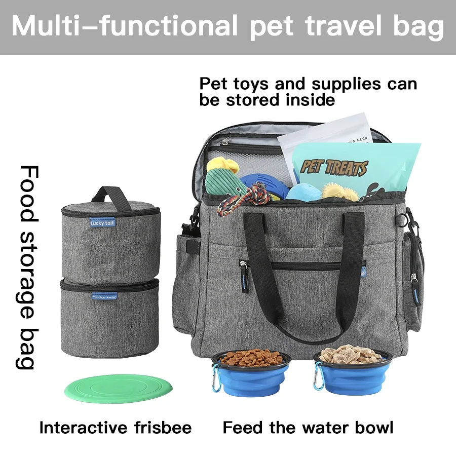 Kimpets 애완 동물 여행 가방, 고양이 개 배낭 방수, 넓은 공간 배낭, 접이식 그릇 포함, 장난감 식품 보관 가방