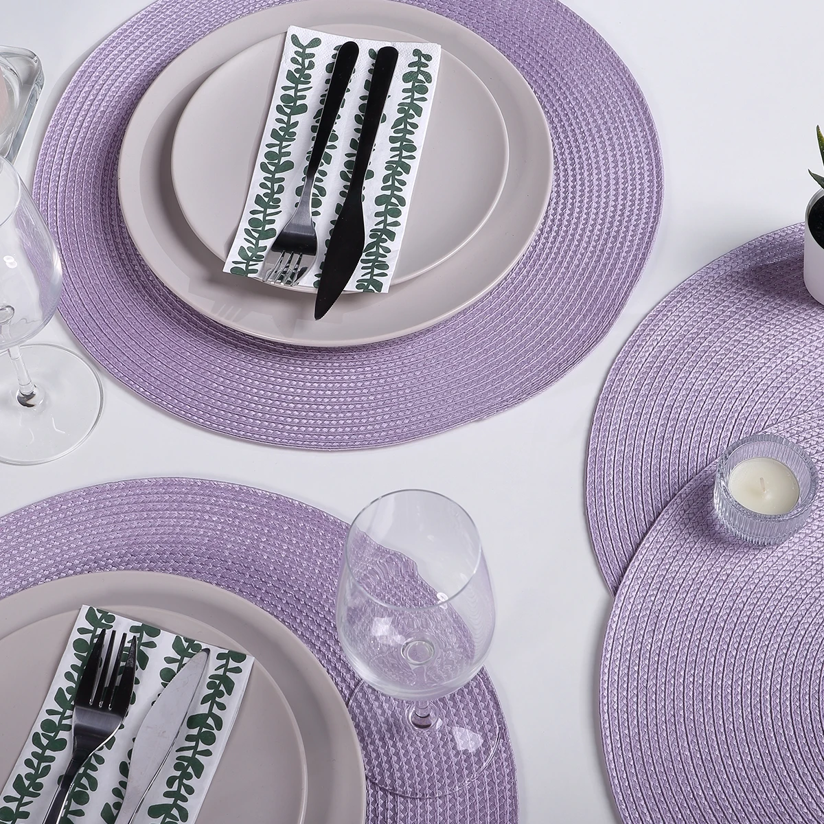 Set of 4 pieces 15inch Round Braided Placemats Table Mats For Kitchen Tables Woven Non-Slip Place Mats