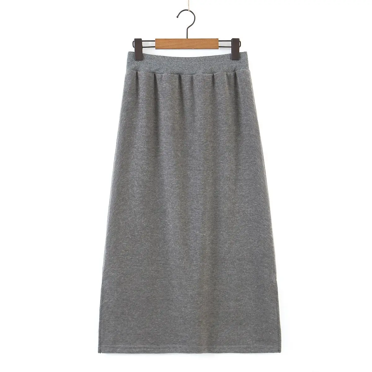 

Casual Side Split Skirt Good Quality Plus Size Women Autumn Winter Basic Skirt Black And Grey