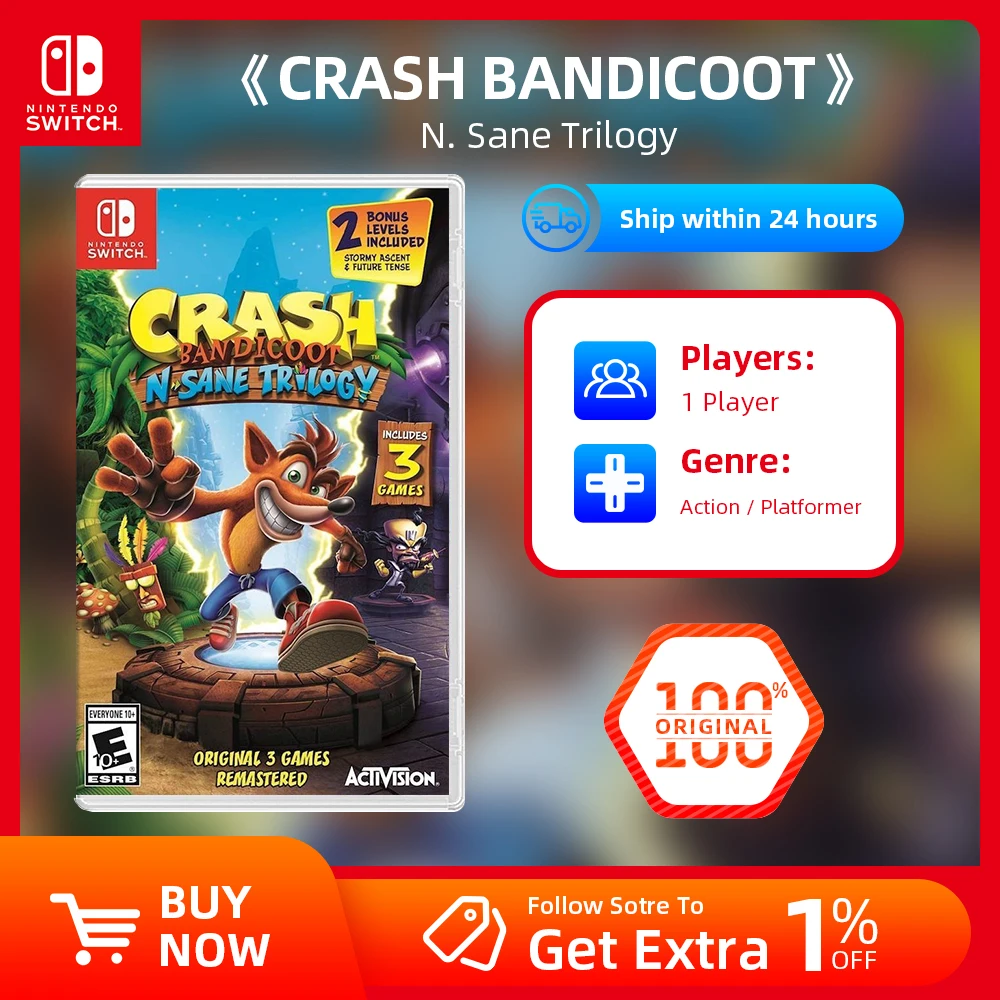 Nintendo Switch Game Deals Crash Bandicoot N. Sane Trilogy Games Physical Cartridge