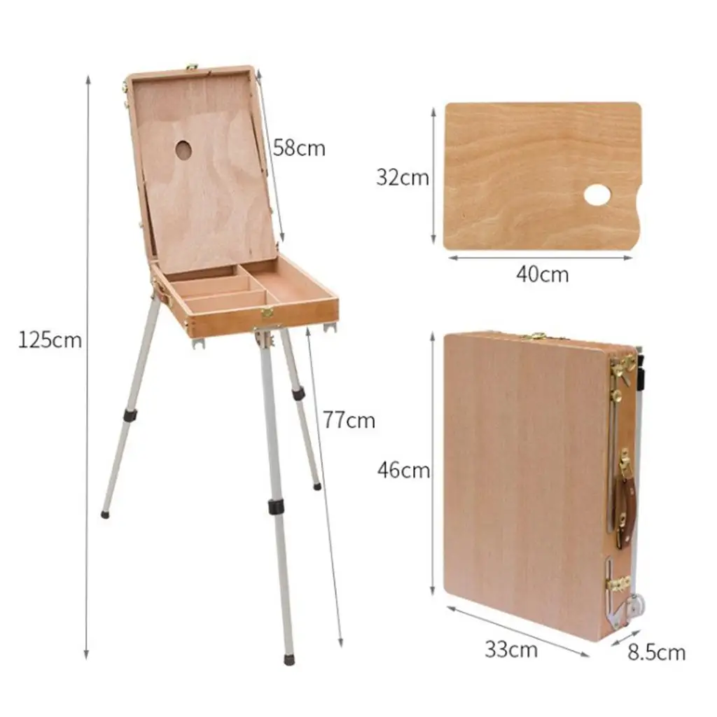 French Easel Wooden Sketch Box Portable Folding Durable Painters Tripod