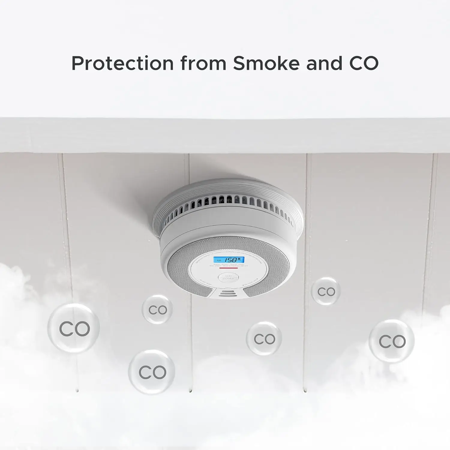 Carbon Monoxide Detector with LCD Display & 10-Year Battery, Over 820 ft T