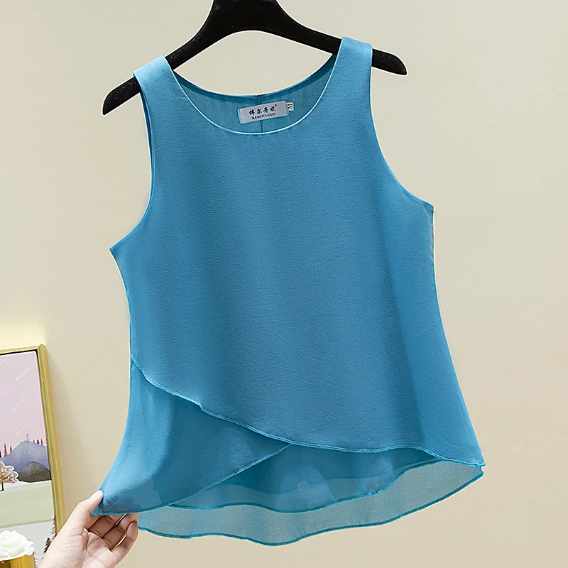 New Arrival Fashion RU Brand Summer Sleeveless Chiffon Shirt Tops Loose Large Size Slim Casual Women's Shirts Bottoming Camisole