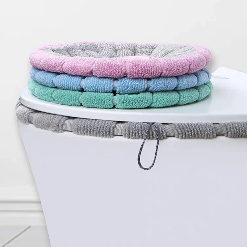Toilet Seat Mat with Handle Thicker Winter Warm Bathroom O-shaped Toilet Pad Cover Cushion Soft Washable Closestool Warmer