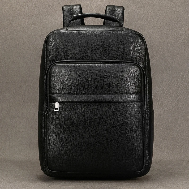 Genuine Leather School Bag For Men Women Black Cowskin Backpack 14 15 16 Inch Laptop Backpacks Travel Bag Male Female New Design 2