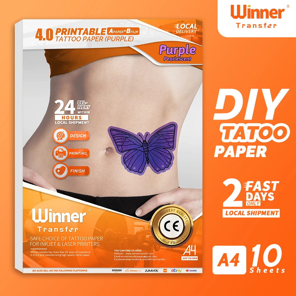 WinnerTransfer -50%Printable Temporary Tattoos Transfer Tattoo Paper Purple Skin Tattoo Print Paper  for Inkjet or Laser Printer