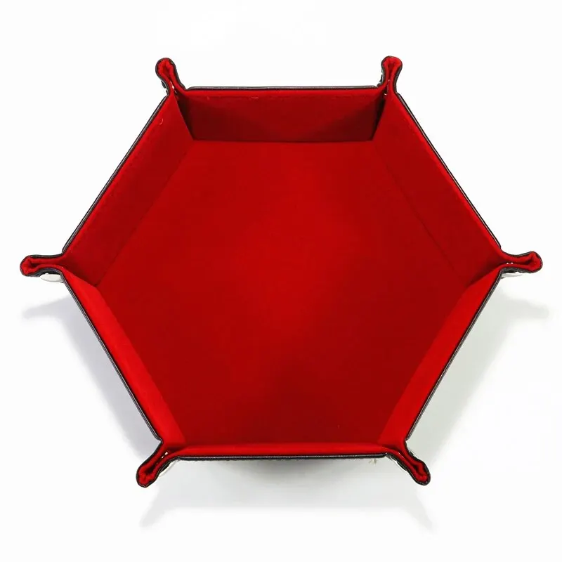 Dice tray foldable dice tray box PU leather folding hexagon coin square tray dice game 6 colors