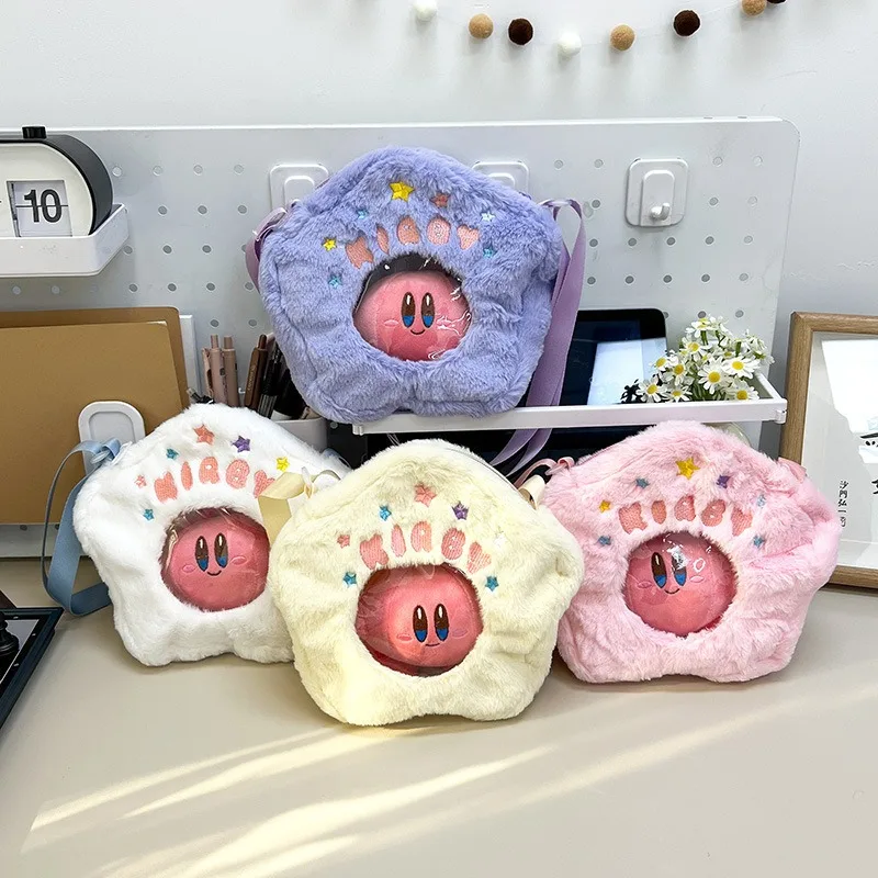 

Kirby Plush Doll Backpack Crossbody Bag Toys Anime Peripherals Transparent Pain Packs Girl Storage Bag Children's Holiday Gift