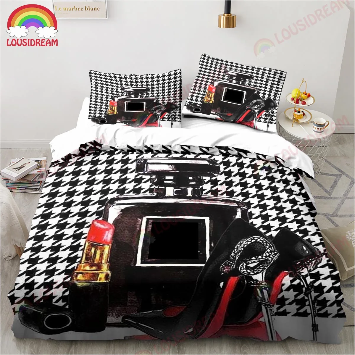 

Perfume Rose With Logo Bedding Set Sheet Set King Twin Double Child Bedding Set Mircofiber or Polyester Duvet Cover Set