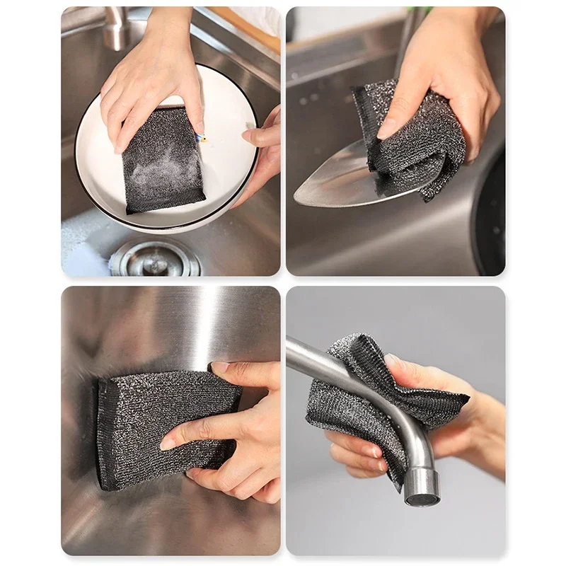 12Pcs Kitchen Cleaning Sponge Durable Stainless Steel Wire Useful Things For Kitchen Cleaning And Decontamination 4