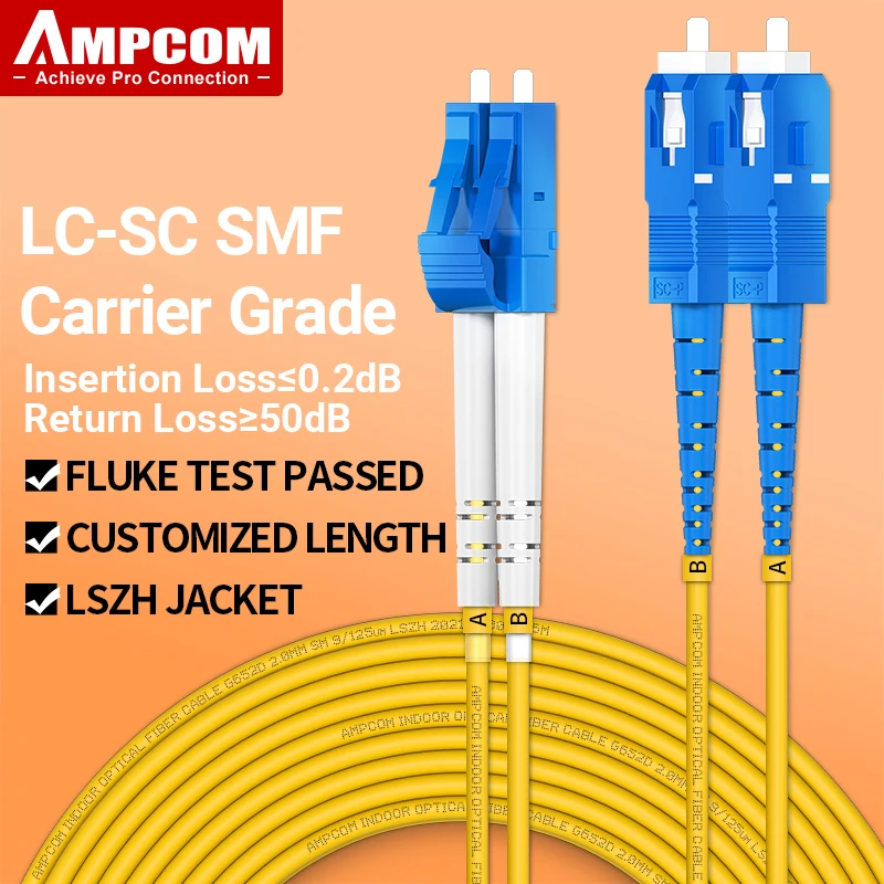 

AMPCOM LC to SC UPC Fiber Optical Patch Cable Singlemode Duplex SMF 9/125μm Single Mode Bend Insensitive 2.0mm Fiber Optic Cord