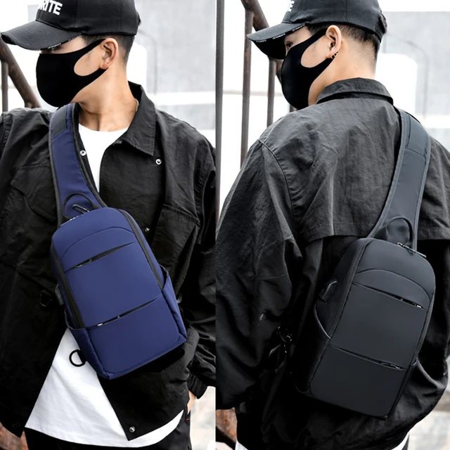 2020 Nylon Men's Waterproof USB Multifunction Crossbody Bag Shoulder Bags Messenger Chest Bag Short Trip Travel Pack for Male 6