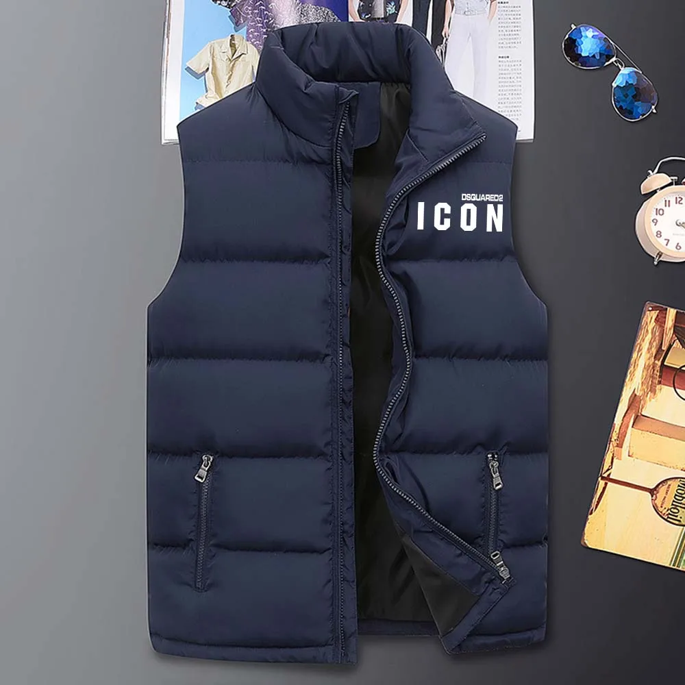 Fashion Men's Winter Solid Color Sleeveless Zipper Warm Down Jacket Cotton Padded Waistcoat Coat Dsq Printed Outdoor Homme Veste waterproof puffer jacket