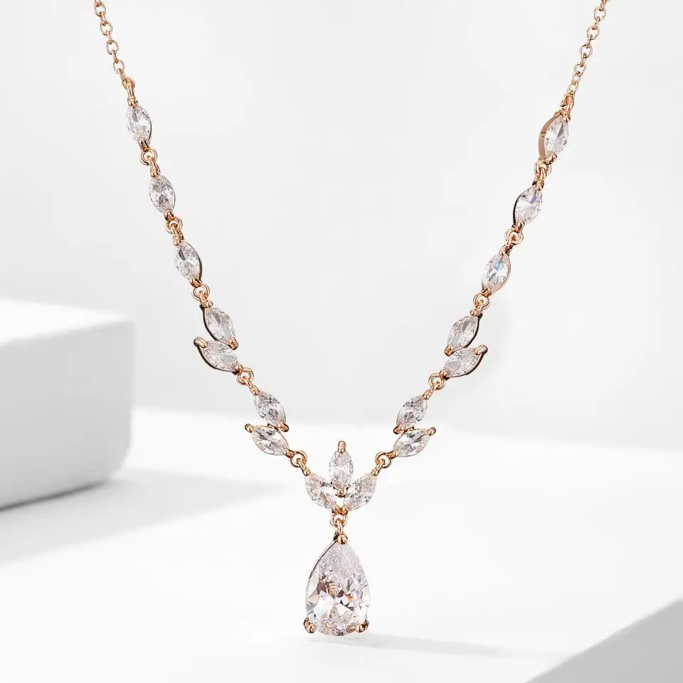 ZAKOL Verlobte Braut Hochzeit Blätter Form Zirkon Anhänger Halskette Für Frauen Luxus Temperament Charme Schmuck Geschenk Zubehör – Detail 6