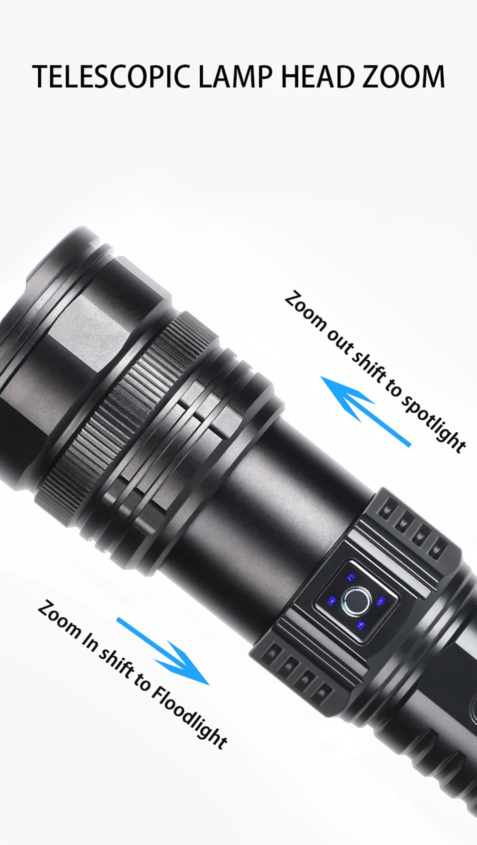 Description Picture 5 of itemHigh Power Spotlight Long Range LED Flashlight  Built In 18650 Battery Type-C Charging Lantern Tactical Torch for Fishing