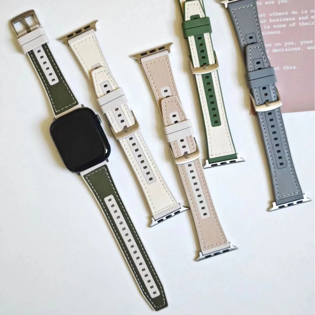 

Suitable for Apple Watch 8 strap Apple Watch se/ultra/7th generation iwatch6 CONTRAST COLOR silica gel leather strap originality