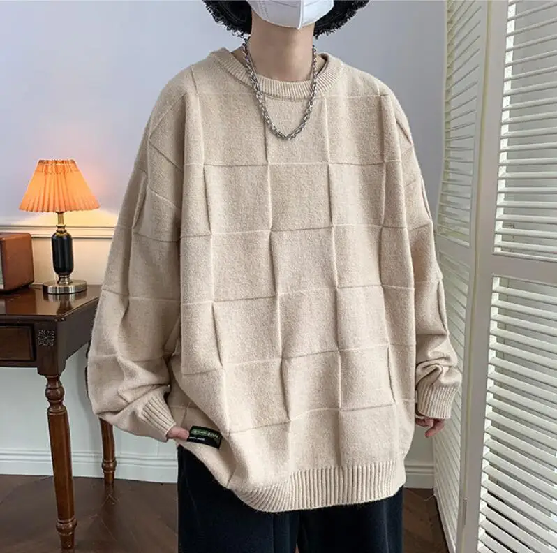 M-8XL 스웨터 남자 2022 가을 겨울 새로운 beancurd 큐브 긴 소매 O 칼라 니트 탑스 가짜 럭셔리 남자 의류 w371