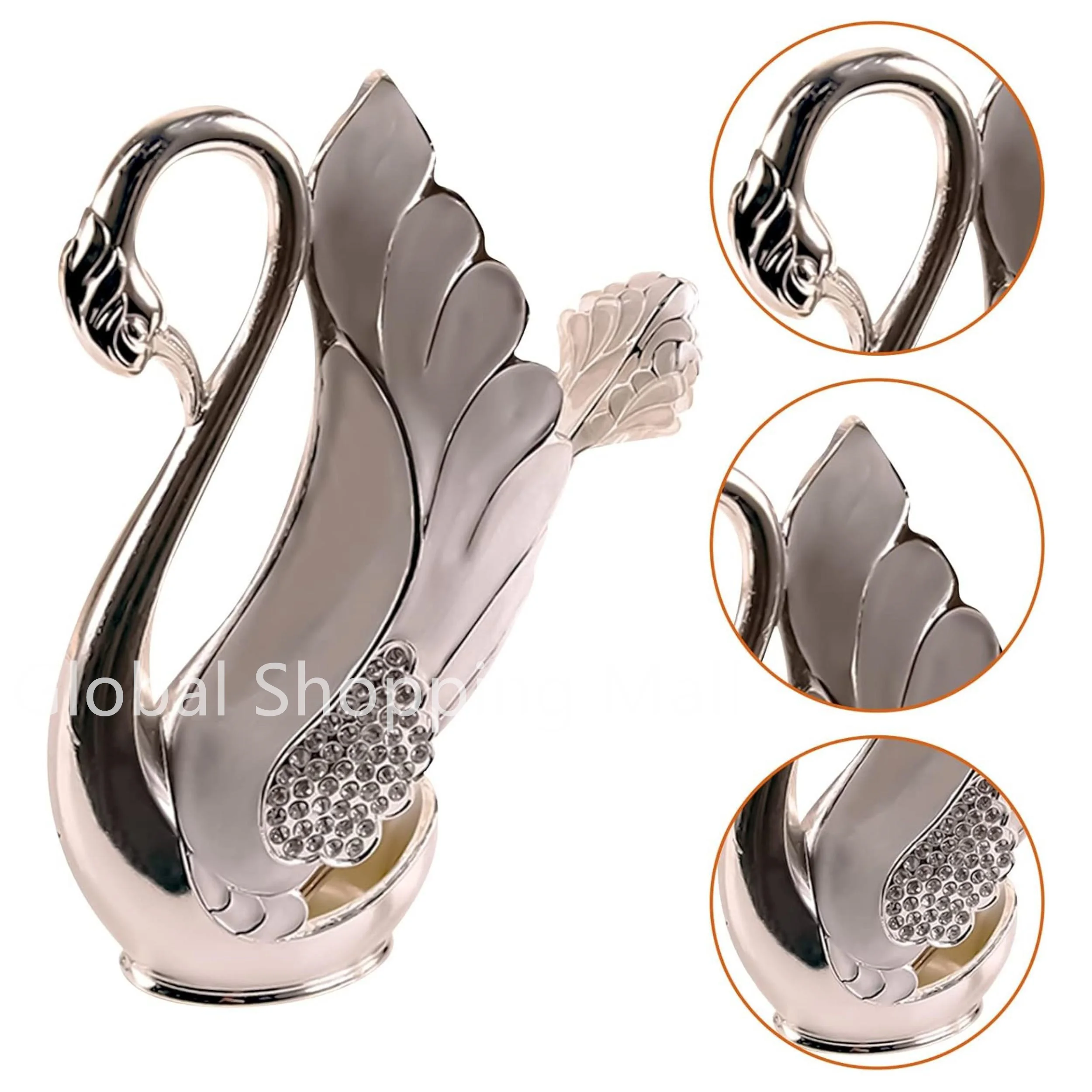 Ensemble 6 Cuillères à Café Avec Support Cygne - Acier Inoxydable, Finition Or Ou Argent, 15,5 Cm