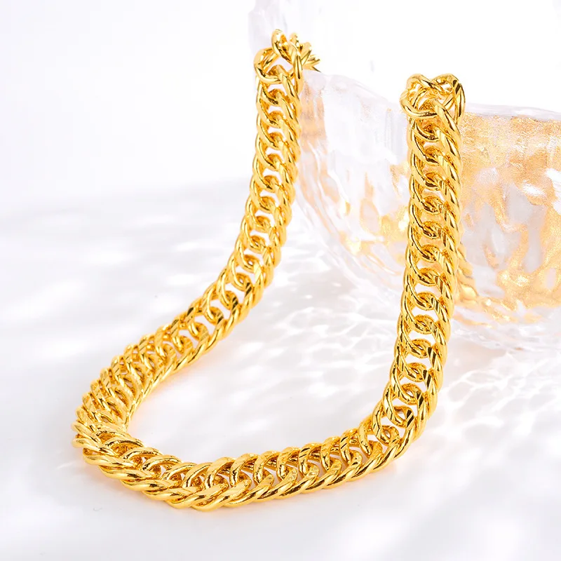 New boutique AU999 gold necklace jewelry men's fashion real gold boss 24K atmospheric men's nude necklace