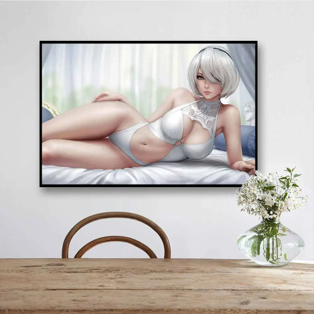 

Video game canvas poster ai painting art wall painting 2b uncensored sexy anime girl wall art decoration painting