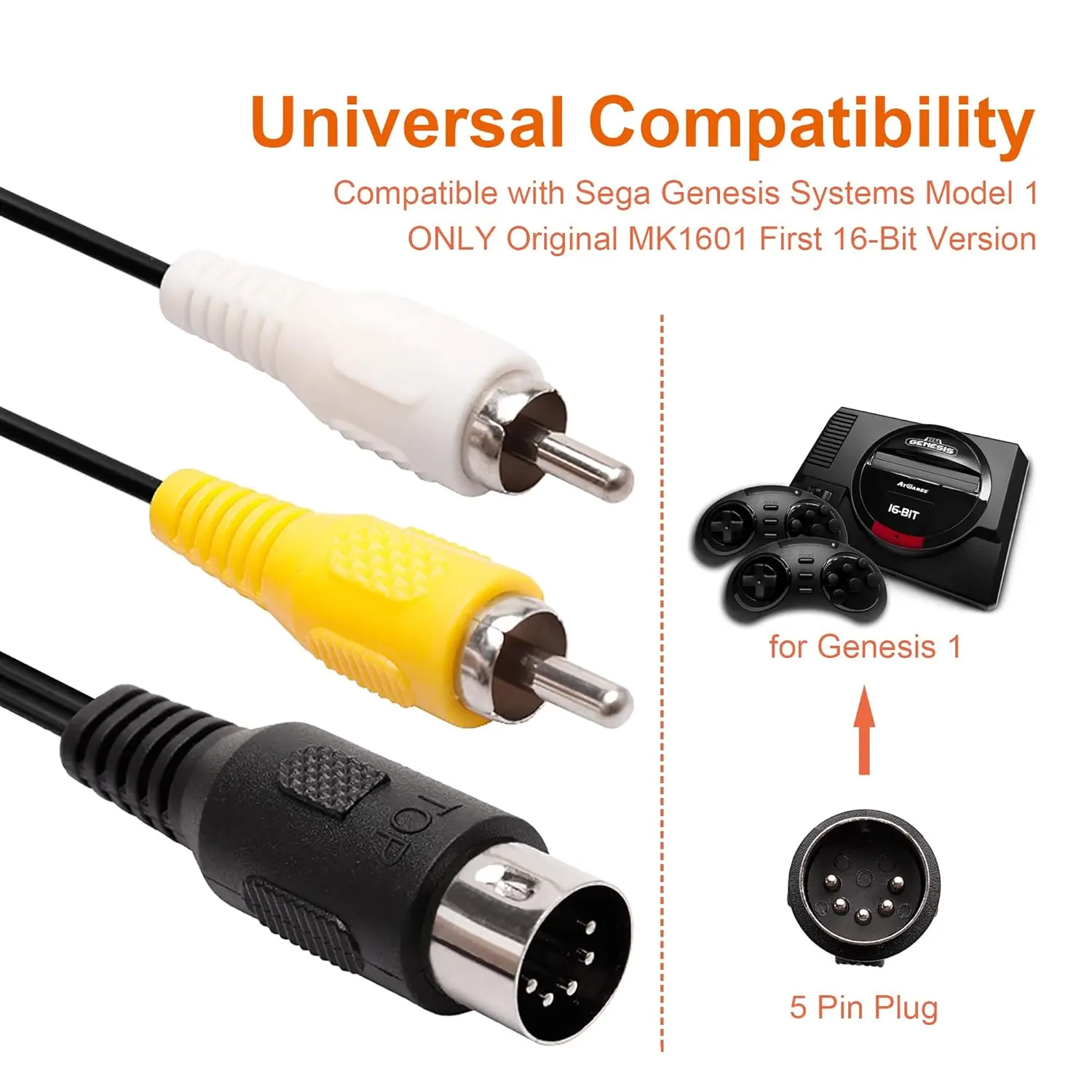 SEGA Audio Video Cable RCA For Genesis 1