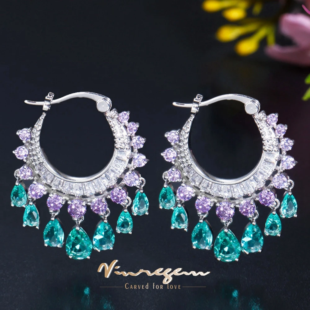 

Vinregem Bohemia 33MM Lab Sapphire Gemstone Sona Diamonda Water Drop Earrings For Women Gifts Anniversary Fine Jewelry Wholesale