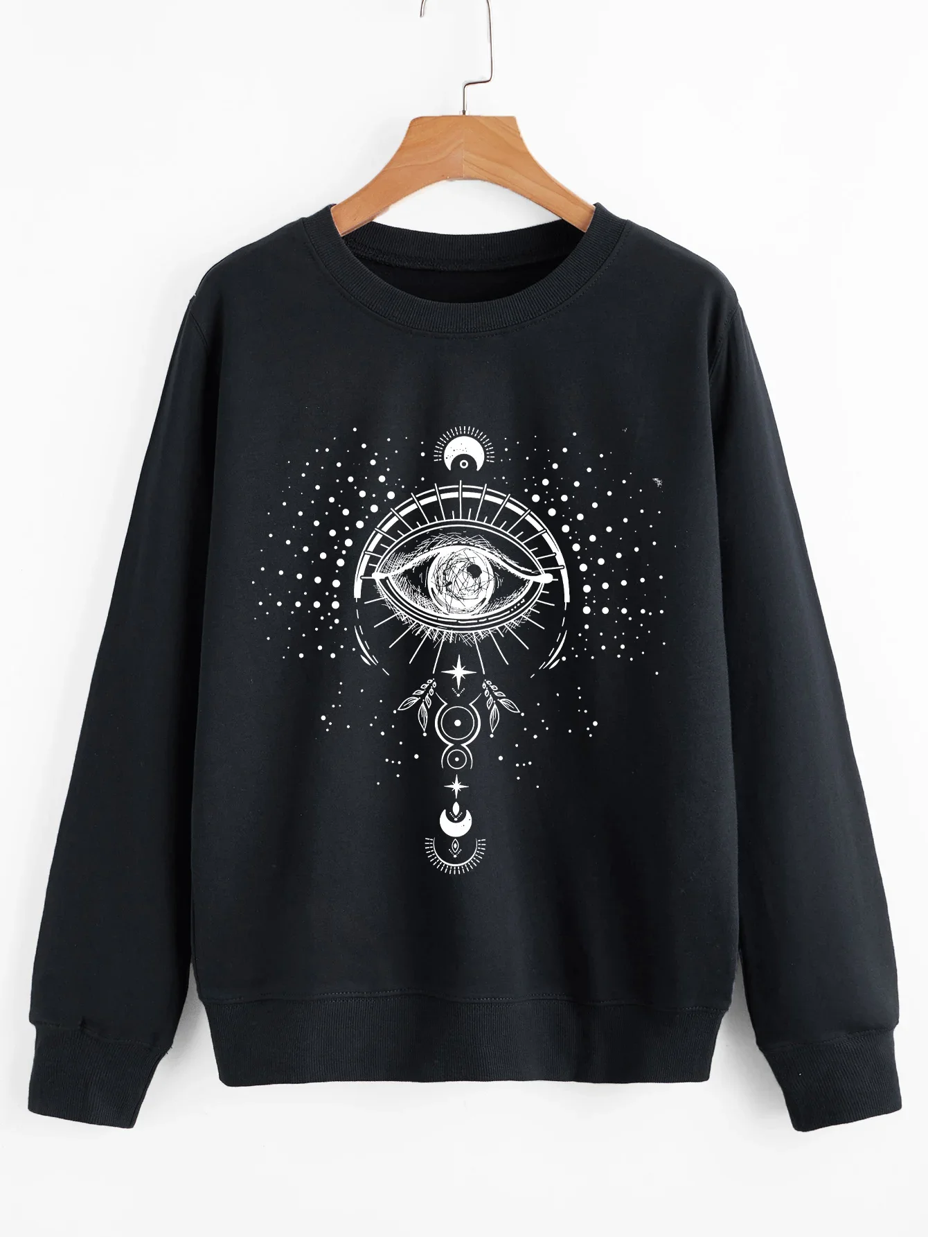 

2024 Ladies All Seeing Eye Sweatshirt Sun And Moon Spiritual Print Pullovers Women Fashion Hoodies Casual Vintage Top Streetwear
