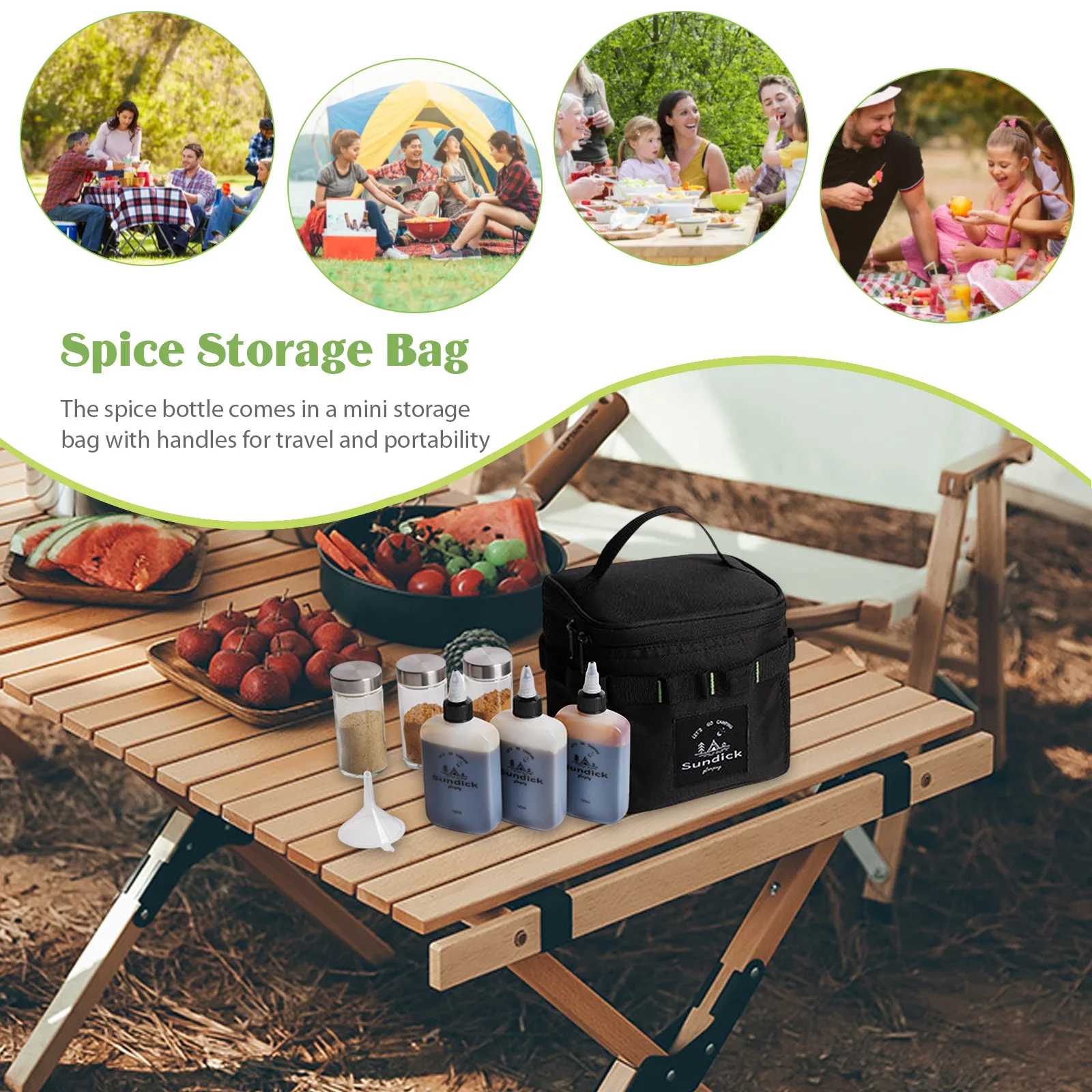 SUNDICK Camping Seasoning Bottle Set with Storage Bag Outdoor Spice Jar Portable Multifunctional Lightweight for Outdoor Picnic spice container