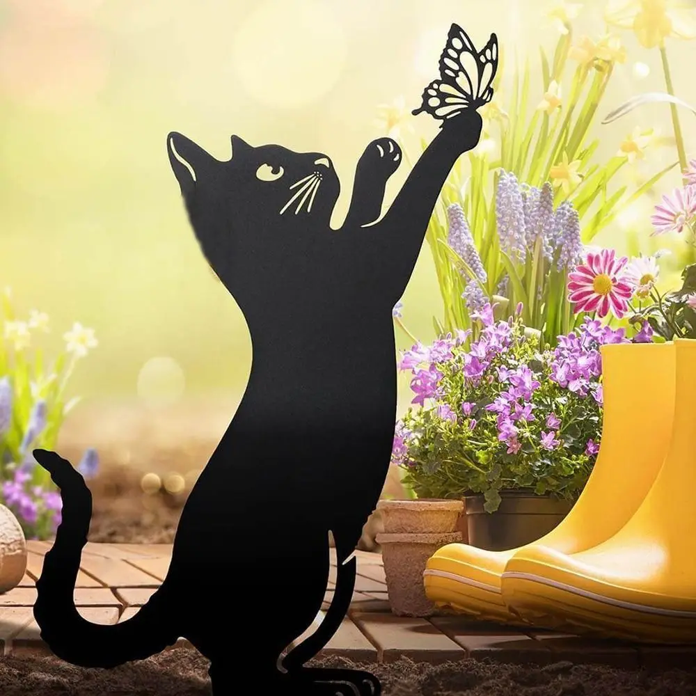 Iron Art Black Cat Garden Statue 3