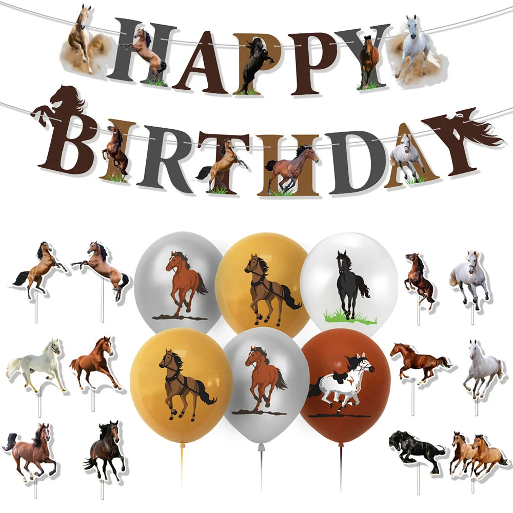 Pferd Geburtstag Party Dekorationen Derby Racing Pferd Banner Luftballons Kuchen Topper für Hochzeit Baby Dusche Cowboy Party Supplies